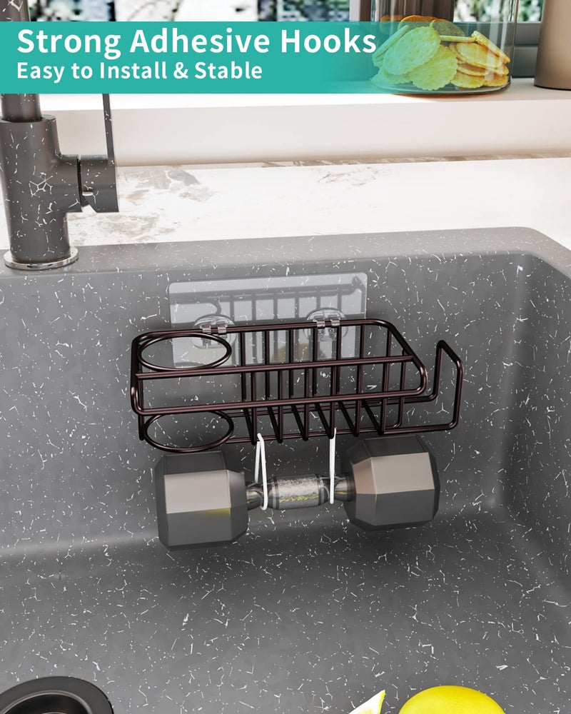 HapiRm HapiRm 4 in 1 Adhesive Kitchen Sink Organizer  SUS304 Stainless Steel Brush Holder + Dish Cloth Hanger + Soap Rack + Sink Stopper Holder  No Drilling Sponge Holder for Kitchen Sink - Bronze - Image 3