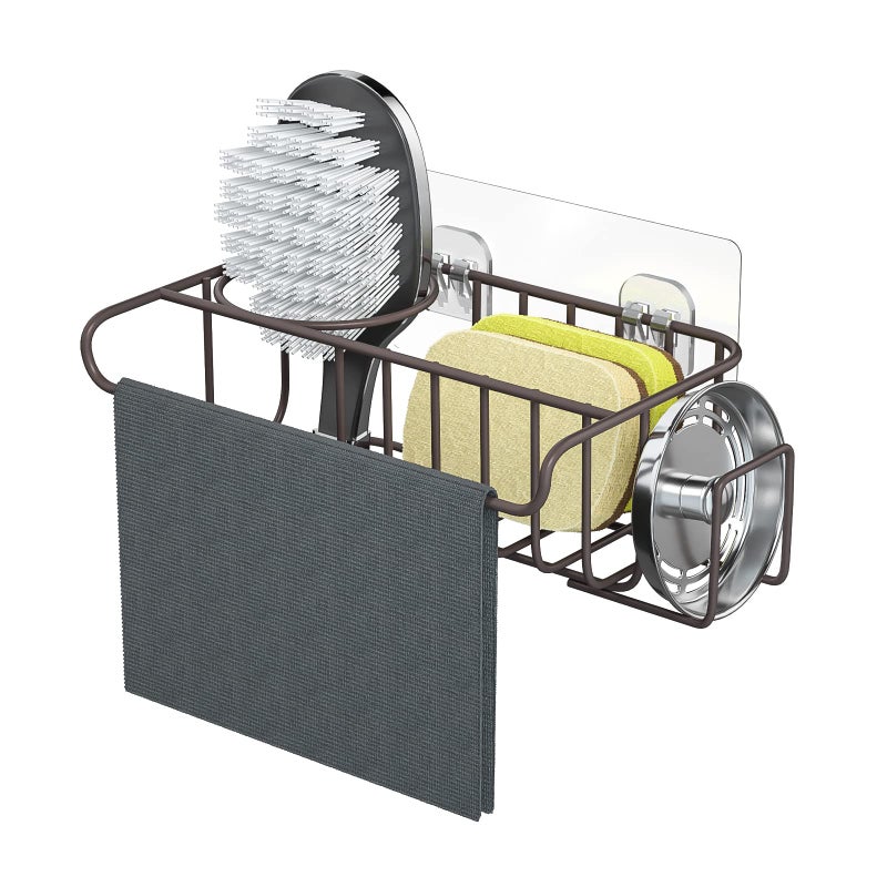 HapiRm HapiRm 4 in 1 Adhesive Kitchen Sink Organizer  SUS304 Stainless Steel Brush Holder + Dish Cloth Hanger + Soap Rack + Sink Stopper Holder  No Drilling Sponge Holder for Kitchen Sink - Bronze - Image 1