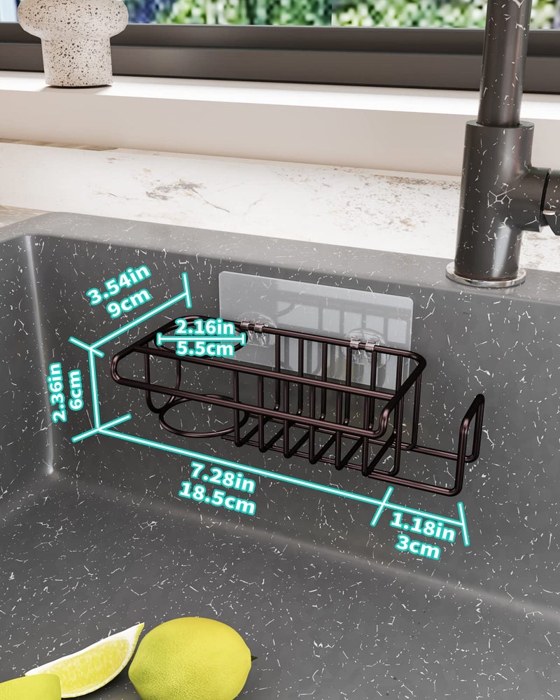 HapiRm HapiRm 4 in 1 Adhesive Kitchen Sink Organizer  SUS304 Stainless Steel Brush Holder + Dish Cloth Hanger + Soap Rack + Sink Stopper Holder  No Drilling Sponge Holder for Kitchen Sink - Bronze - Image 5