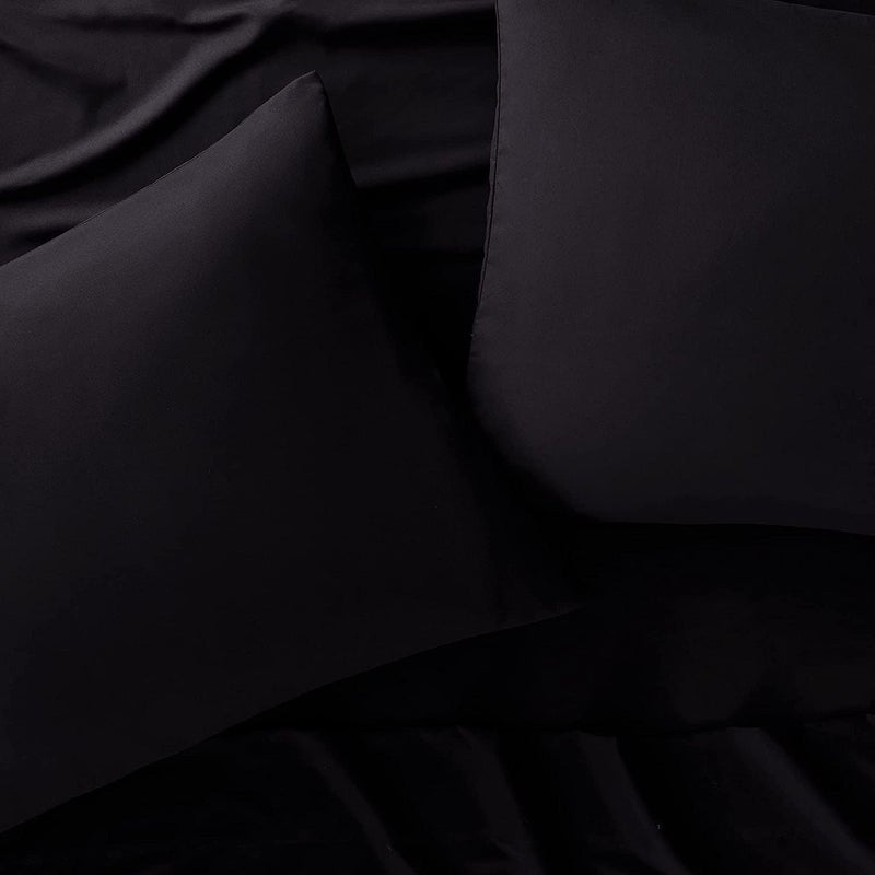 Serta Simply Clean Super Soft Hypoallergenic Stain Resistant Deep Pocket 3 Pieces Solid Bed Sheet Set, Twin XL, Black - Image 5