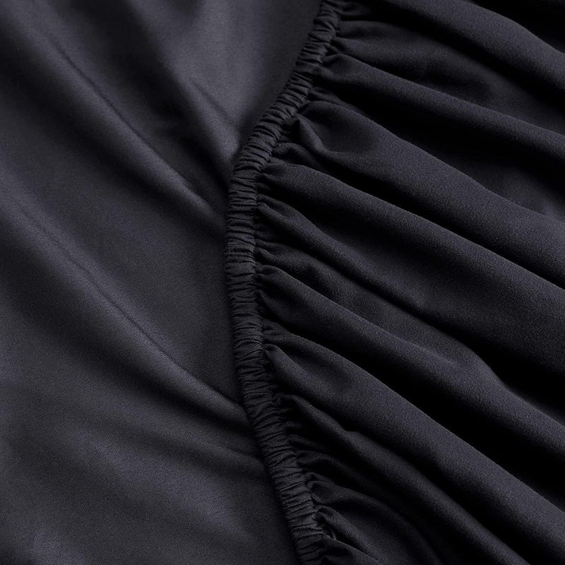 Serta Simply Clean Super Soft Hypoallergenic Stain Resistant Deep Pocket 3 Pieces Solid Bed Sheet Set, Twin XL, Black - Image 2