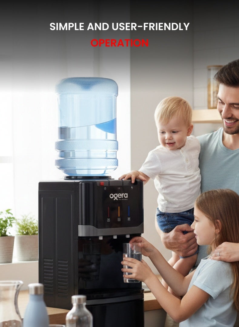 أوجيرا موزع مياه بتصميم تحميل علوي | 3 خيارات للحرارة: ساخن، بارد وعادي | نظام تبريد بالضاغط R134a | خزان مياه من الفولاذ المقاوم للصدأ | قفل أمان للأطفال | سعة تسخين 5 لتر وتبريد 2 لتر | قدرة 640 واط | ضمان سنتين | OG1701WD | أسود - Image 4