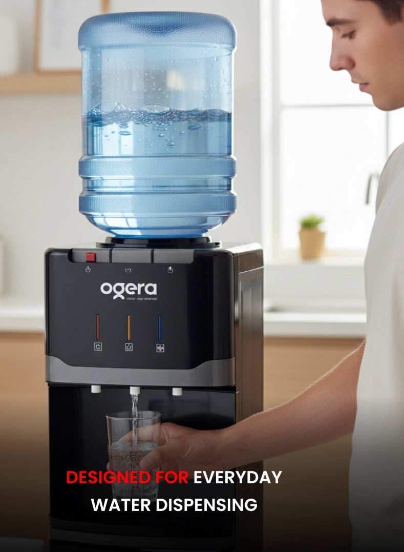 أوجيرا موزع مياه بتصميم تحميل علوي | 3 خيارات للحرارة: ساخن، بارد وعادي | نظام تبريد بالضاغط R134a | خزان مياه من الفولاذ المقاوم للصدأ | قفل أمان للأطفال | سعة تسخين 5 لتر وتبريد 2 لتر | قدرة 640 واط | ضمان سنتين | OG1701WD | أسود - Image 5