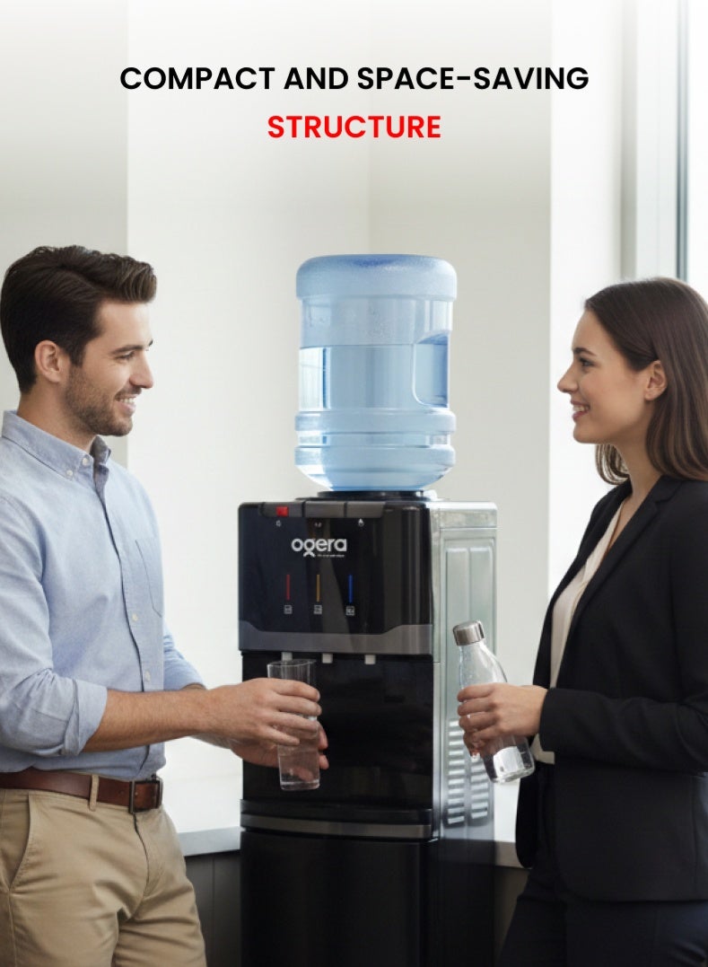 أوجيرا موزع مياه بتصميم تحميل علوي | 3 خيارات للحرارة: ساخن، بارد وعادي | نظام تبريد بالضاغط R134a | خزان مياه من الفولاذ المقاوم للصدأ | قفل أمان للأطفال | سعة تسخين 5 لتر وتبريد 2 لتر | قدرة 640 واط | ضمان سنتين | OG1701WD | أسود - Image 2