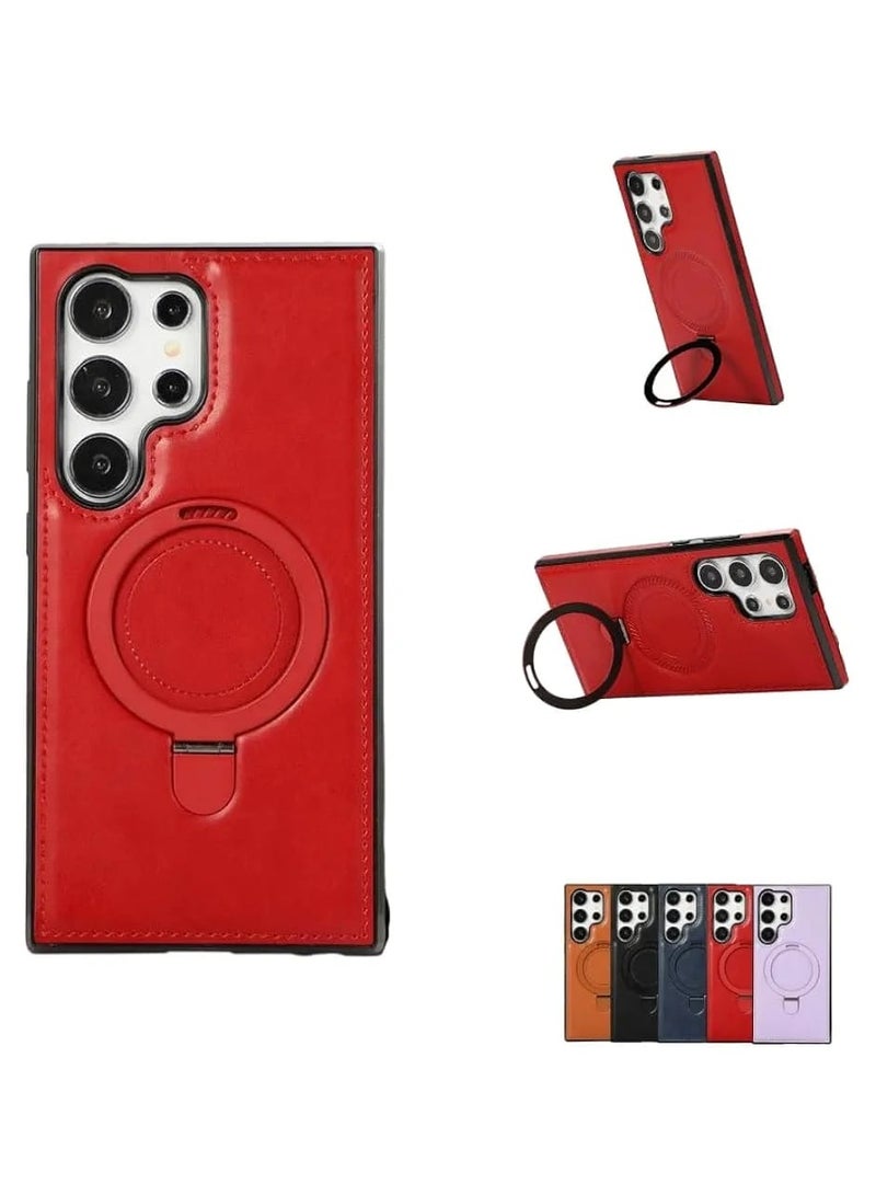 Luxury Leather Case with Magnetic Metal Stand for Samsung Galaxy S25 Ultra – Premium Protective Cover, Red - Image 1