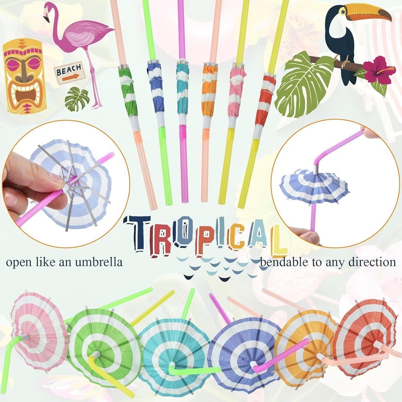 Haundry 24pcs Umbrella Straws, Long Cocktail Drink Umbrellas Fancy Flower Bar Straws, Tropical Summber Beach Luau Tiki Hawaiian Party Straws Decorations (Circle) - Image 2