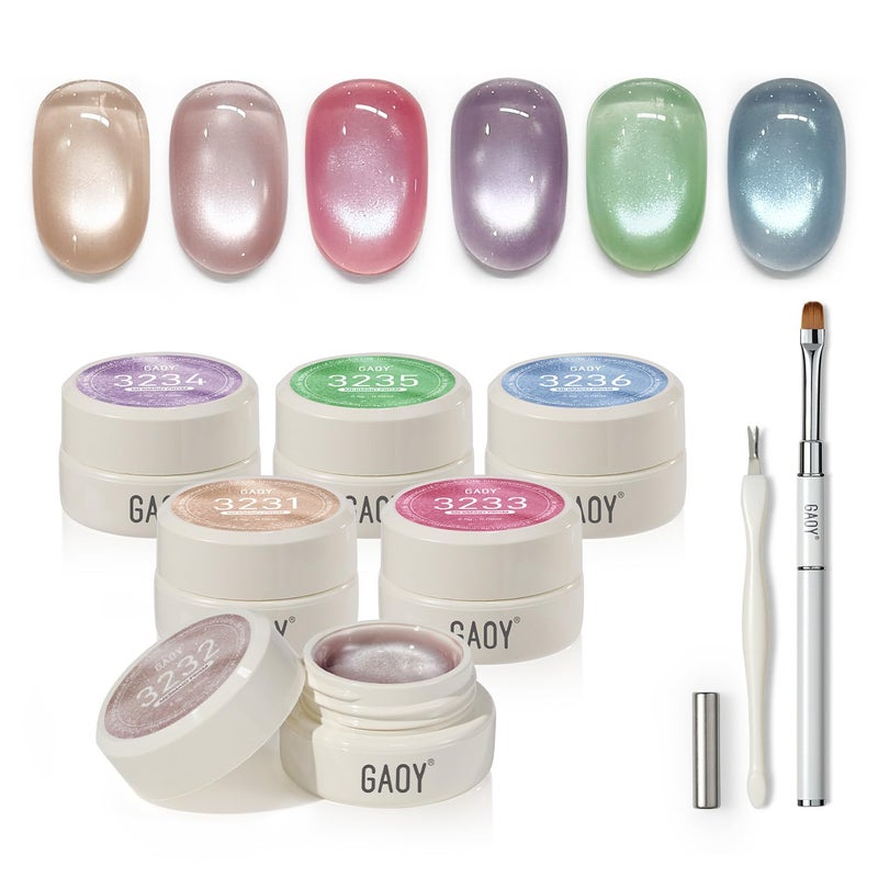 GAOY Sheer Silk Cat Eye Gel Nail Polish Set, 6 Colors Jelly Pink Blue Green Holographic with Magnet, for Salon Manicure & Nail Art DIY at Home, Mermaid Prism - Image 1