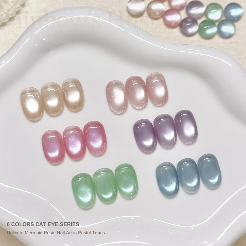 GAOY Sheer Silk Cat Eye Gel Nail Polish Set, 6 Colors Jelly Pink Blue Green Holographic with Magnet, for Salon Manicure & Nail Art DIY at Home, Mermaid Prism - Image 5
