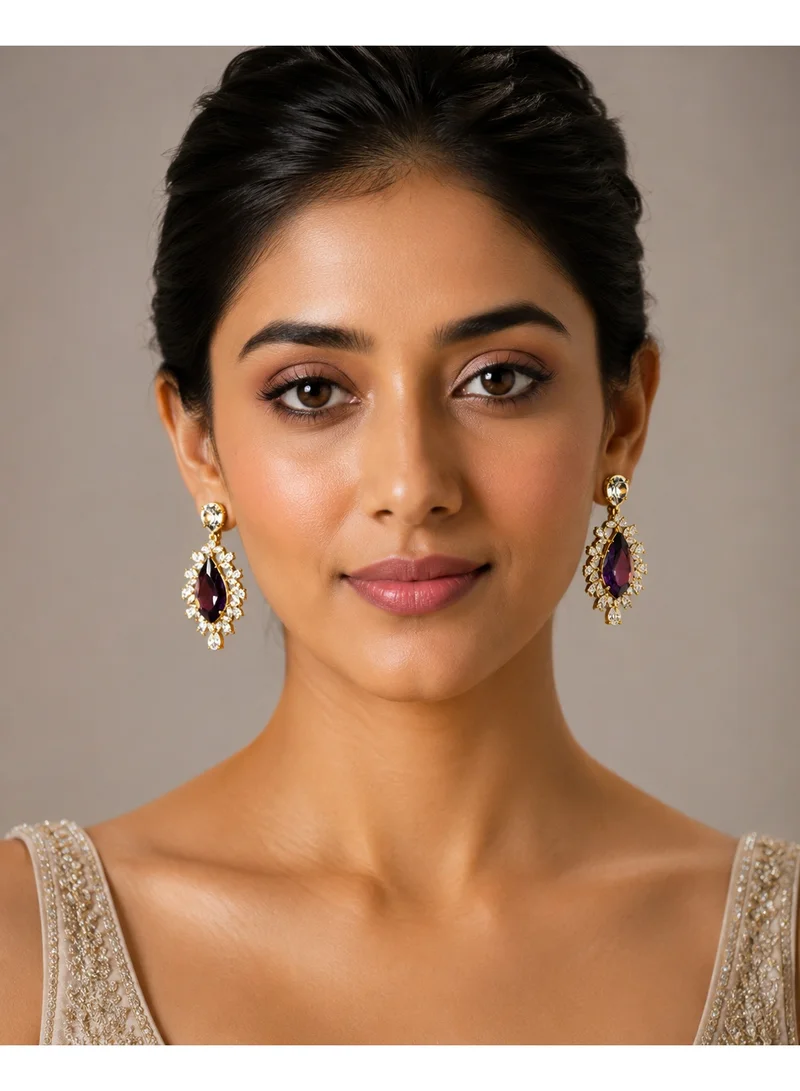 Lehar Women’s Deep Maroon Teardrop Crystal Drop Earrings