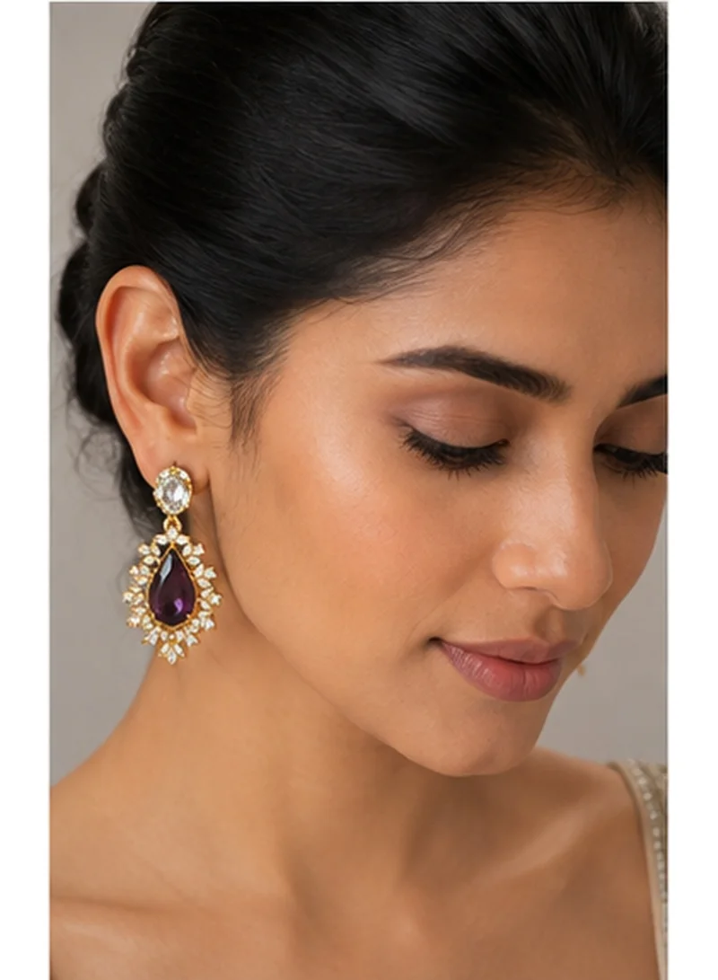 Lehar Women’s Deep Maroon Teardrop Crystal Drop Earrings