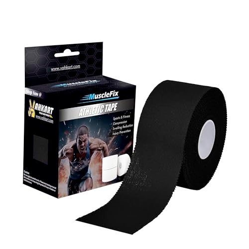 MuscleFix Athletic Tape for Ankle, Wrist & Joint Protection, Easy-tear Breathable Soft Cotton Best Adhesive Medical Tape for Athletes & Trainers (Black, 3.8 cm * 13.7 m) - Image 1