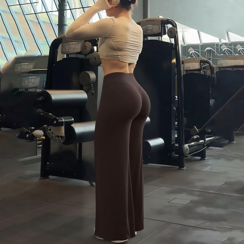 Women's High Waist Yoga Pants - Wide Leg Flared Tummy Control - Image 2