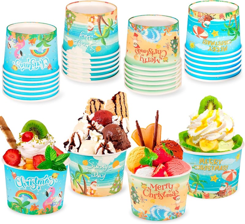 HOWAF 24pcs Summer Christmas Disposable Cups, Tropical Xmas Santa Ice Cream Cups Hawaiian Xmas Santa July Decorative Paper Snack Bowls Summer Beach Party Supplies for Beverage July Themed Party - Image 1