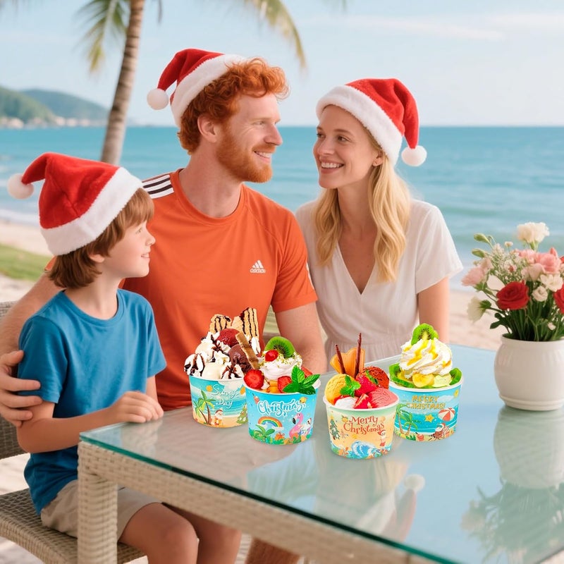 HOWAF 24pcs Summer Christmas Disposable Cups, Tropical Xmas Santa Ice Cream Cups Hawaiian Xmas Santa July Decorative Paper Snack Bowls Summer Beach Party Supplies for Beverage July Themed Party - Image 4