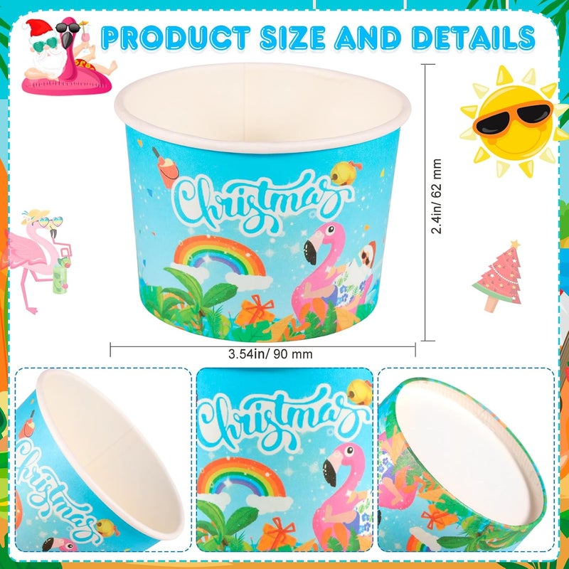 HOWAF 24pcs Summer Christmas Disposable Cups, Tropical Xmas Santa Ice Cream Cups Hawaiian Xmas Santa July Decorative Paper Snack Bowls Summer Beach Party Supplies for Beverage July Themed Party - Image 2