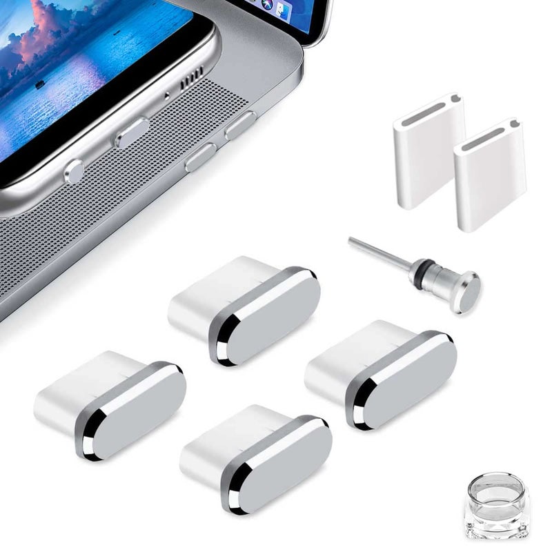 Fanoshon 4 Pack USB C Port Plugs Anti Dust Covers Type C Charging Port Protector Silver Anti Lost USB C Phone Charm Dustproof Cap Compatible with iPhone 16 15 Pro Max Plus Samsung S24 S23 S22 MacBook - Image 3