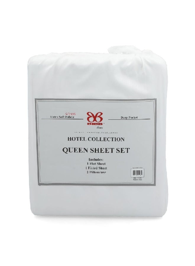 بيب هوم طقم ملاءات فاخرة من القماش الفائق النعومة أبيض بحجم كوين 5 × 260 × 228 سم HOTELQUEEN STRIPE - Image 1