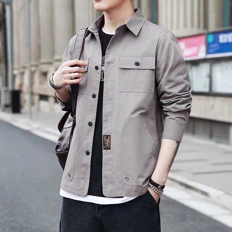 Mens Casual Work Shirt Lightweight Spring Jacket Grey  - Image 1
