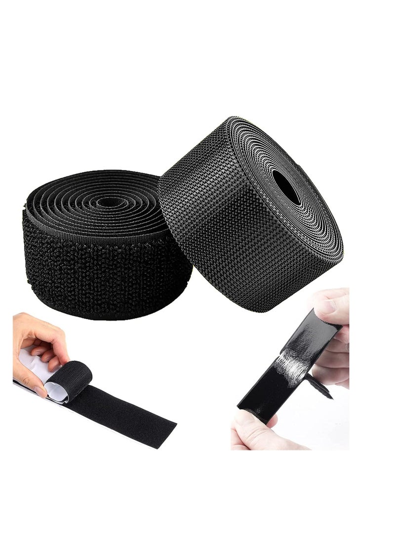 SYOSI Self-Adhesive Hook and Loop Strips Tape Roll Black Heavy Double Sided Sticky Duty Industrial Strength Fastener Interlocking for Household Kitchen School Office Set of 2  - Image 1