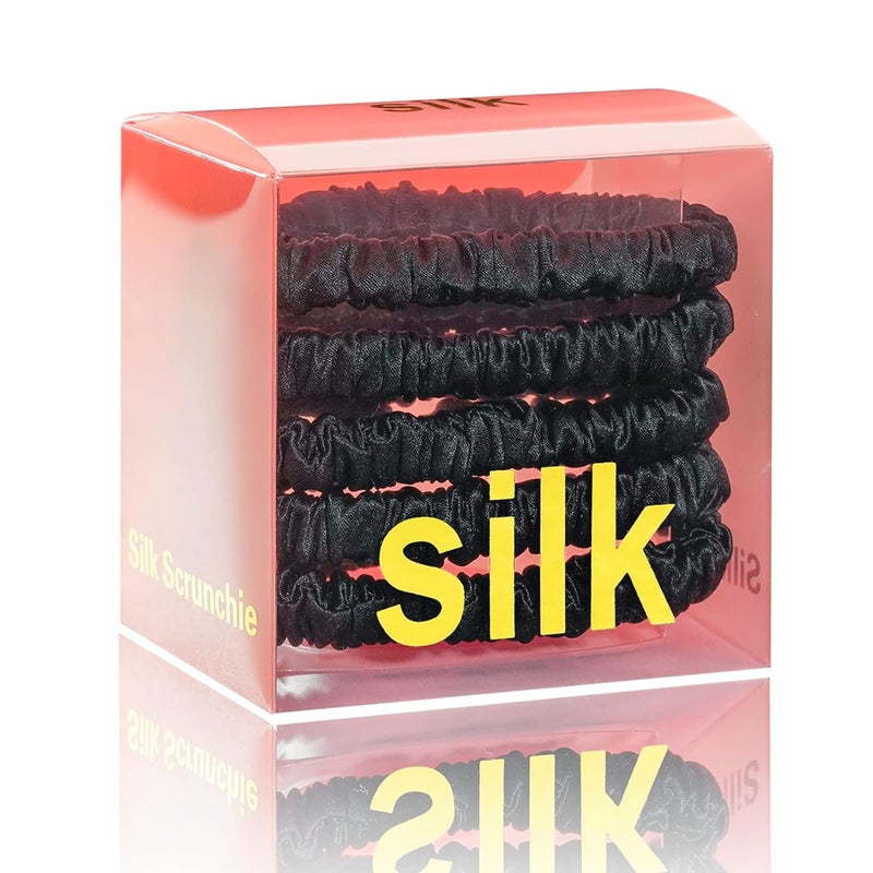 Silmer Silk Scrunchies for Hair Bicolor Hair Tie 100 Mulberry 22 Momme 5 PackBlack