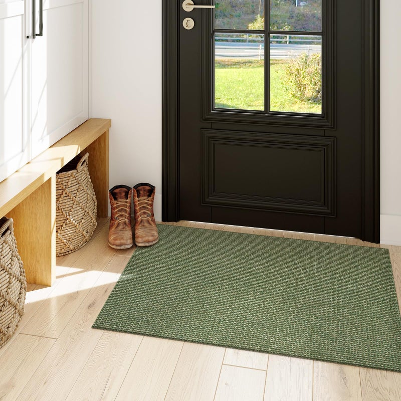 Uphome Kitchen Runner Rug  2x4'3 Washable Boho Rug Runners for Hallways Non Slip  Low Pile Woven Cotton Modern Carpet Runners  Stain Resistant Bedroom Runner Rug for Hallway Entryway Entrance  Green - Image 1