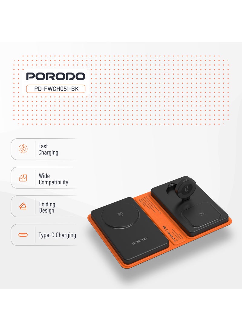 porodo - 8000mAh Folding 4-Device Charger /Folding Design/Wide Compatibility / Fast Charging / 2W Smart Watch Charger / 5W Earbuds Charger/ Reliable and Safe Wireless Charging - Black - Image 1