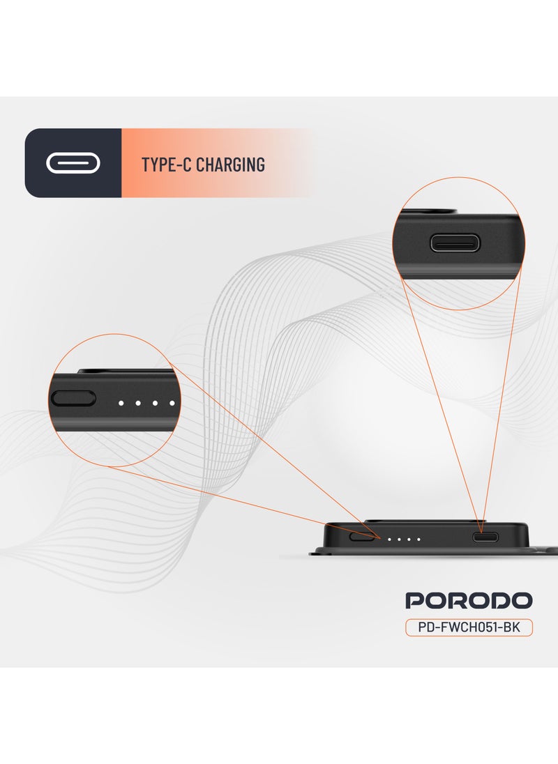 porodo - 8000mAh Folding 4-Device Charger /Folding Design/Wide Compatibility / Fast Charging / 2W Smart Watch Charger / 5W Earbuds Charger/ Reliable and Safe Wireless Charging - Black - Image 1