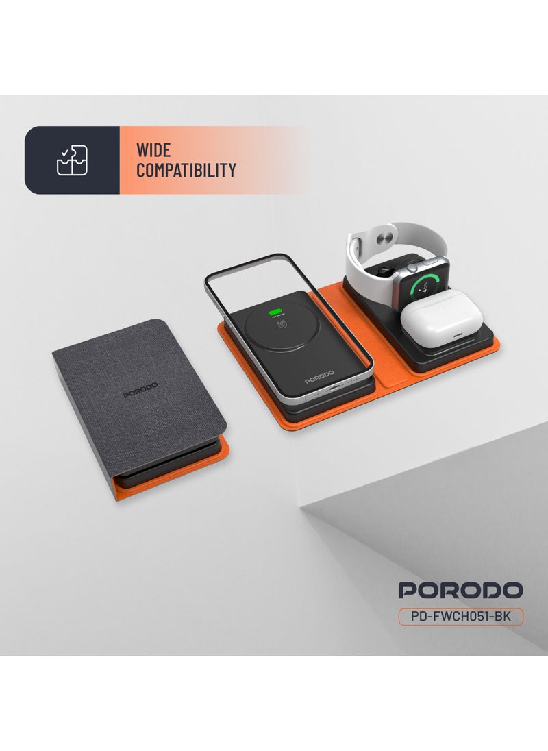 porodo - 8000mAh Folding 4-Device Charger /Folding Design/Wide Compatibility / Fast Charging / 2W Smart Watch Charger / 5W Earbuds Charger/ Reliable and Safe Wireless Charging - Black - Image 1