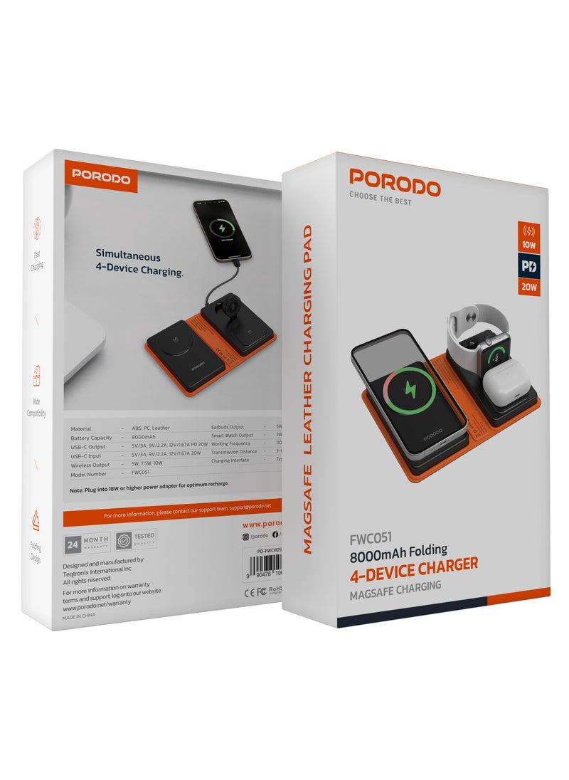 porodo - 8000mAh Folding 4-Device Charger /Folding Design/Wide Compatibility / Fast Charging / 2W Smart Watch Charger / 5W Earbuds Charger/ Reliable and Safe Wireless Charging - Black - Image 1