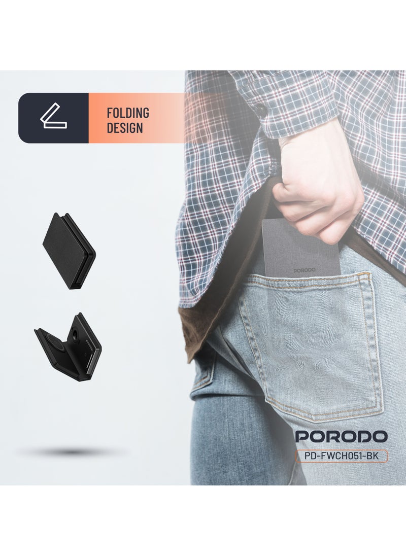 porodo - 8000mAh Folding 4-Device Charger /Folding Design/Wide Compatibility / Fast Charging / 2W Smart Watch Charger / 5W Earbuds Charger/ Reliable and Safe Wireless Charging - Black - Image 1