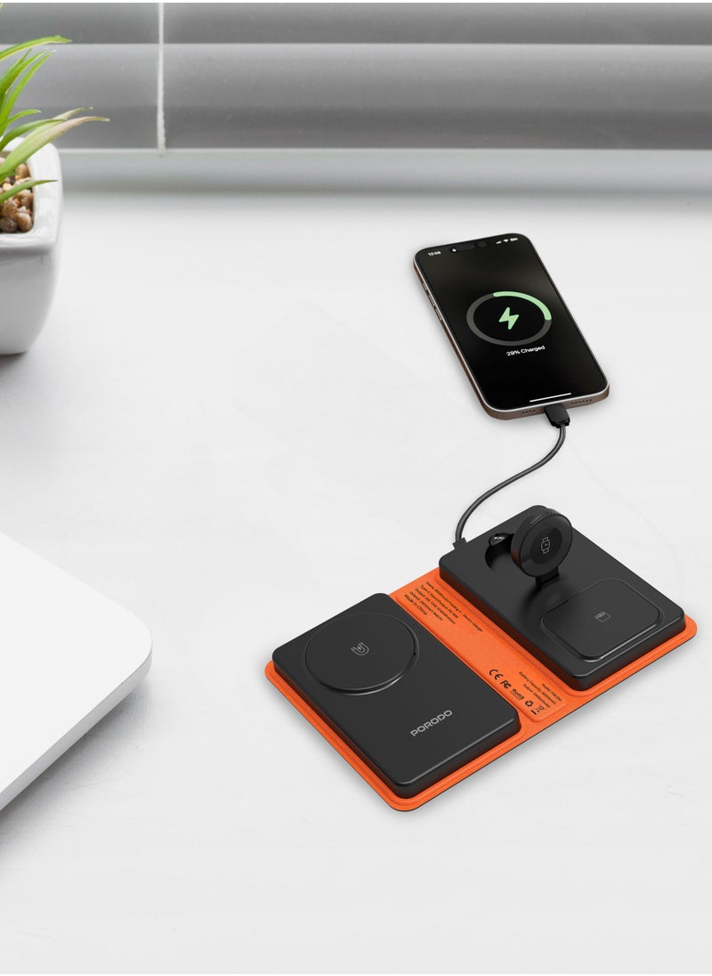 porodo - 8000mAh Folding 4-Device Charger /Folding Design/Wide Compatibility / Fast Charging / 2W Smart Watch Charger / 5W Earbuds Charger/ Reliable and Safe Wireless Charging - Black - Image 1
