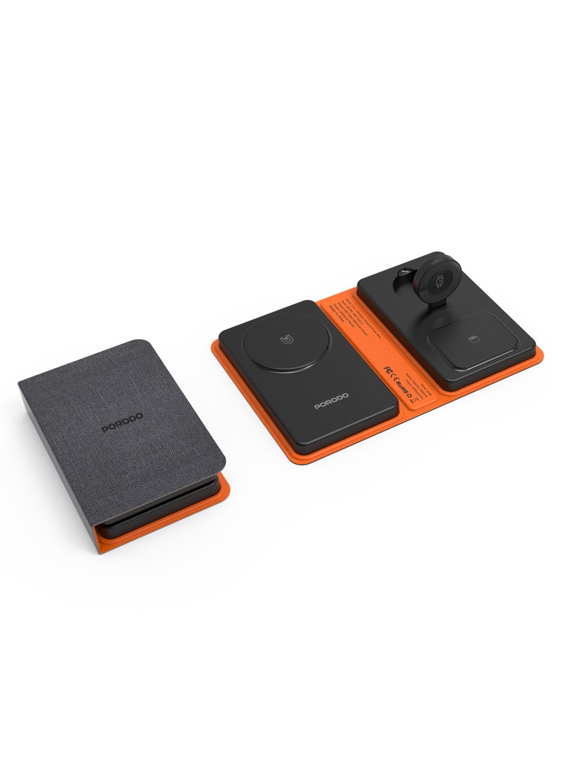 porodo - 8000mAh Folding 4-Device Charger /Folding Design/Wide Compatibility / Fast Charging / 2W Smart Watch Charger / 5W Earbuds Charger/ Reliable and Safe Wireless Charging - Black - Image 1