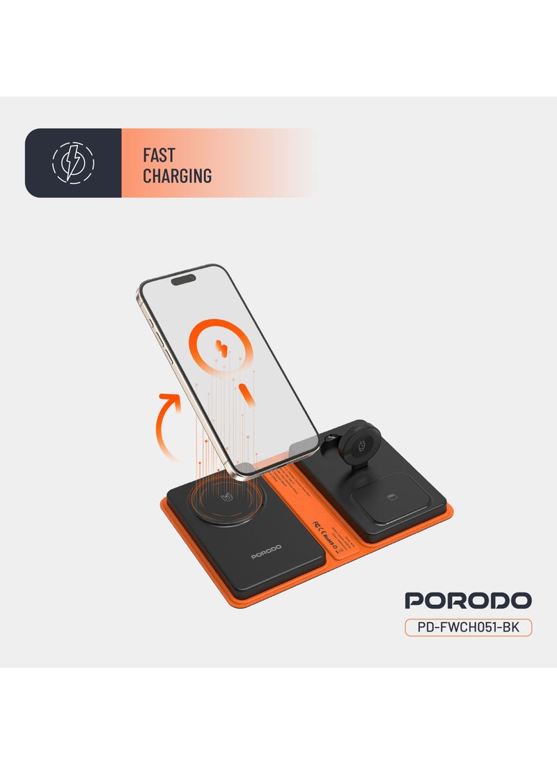 porodo - 8000mAh Folding 4-Device Charger /Folding Design/Wide Compatibility / Fast Charging / 2W Smart Watch Charger / 5W Earbuds Charger/ Reliable and Safe Wireless Charging - Black - Image 1