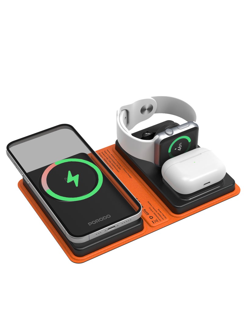 porodo - 8000mAh Folding 4-Device Charger /Folding Design/Wide Compatibility / Fast Charging / 2W Smart Watch Charger / 5W Earbuds Charger/ Reliable and Safe Wireless Charging - Black - Image 1