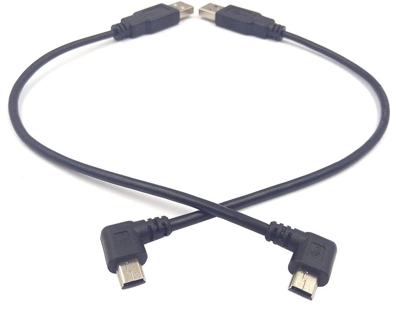 Haokiang (1-Set) Mini USB Cable, Haokiang 8 inch USB 2.0 Male to Mini USB 90 Degree Angled Male Charging Cable Cord - Black (Left/Right) - Image 1