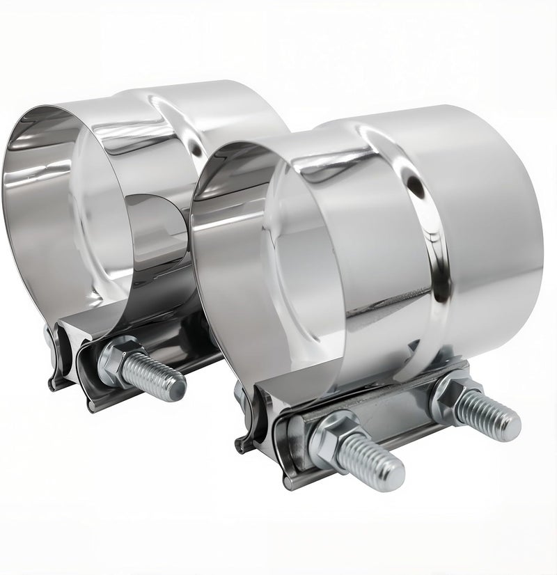 ROADFORMER 2.5 inch Exhaust Clamp Stainless Steel Muffler Band Clamps for 2.5" Inner Diameter to 2.5" Outer Diameter Turbo Downpipe Exhaust System Repair - 2 Pieces - Image 1