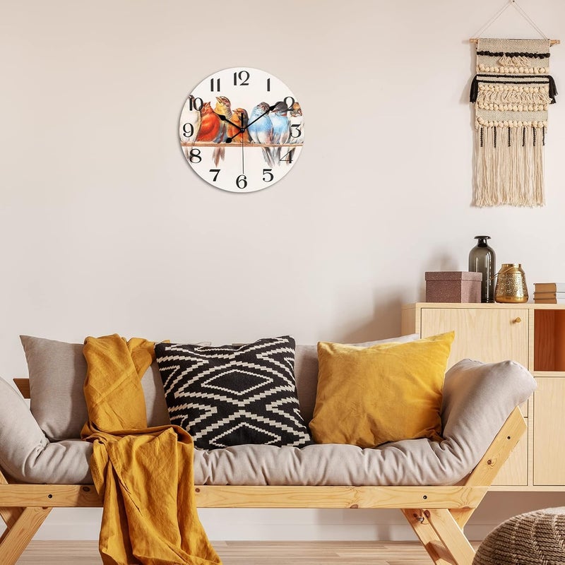 Wall Clock 10-Inch, Watercolor Birds Round Clock, Silent Non-Ticking Decorative Clocks Quartz Battery Operated Retro… - Image 2