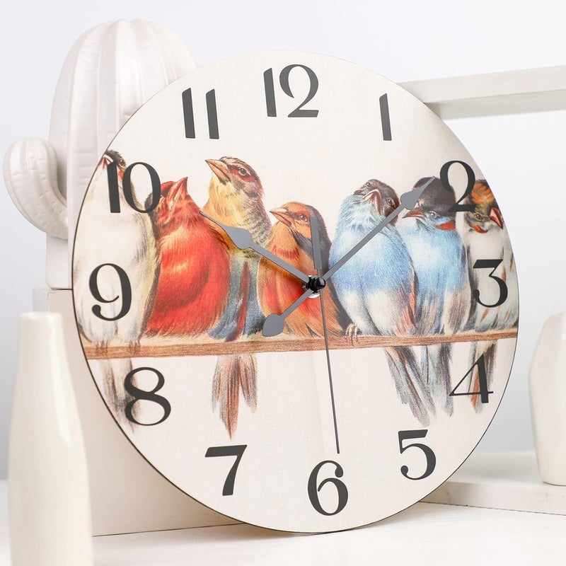 Wall Clock 10-Inch, Watercolor Birds Round Clock, Silent Non-Ticking Decorative Clocks Quartz Battery Operated Retro… - Image 3