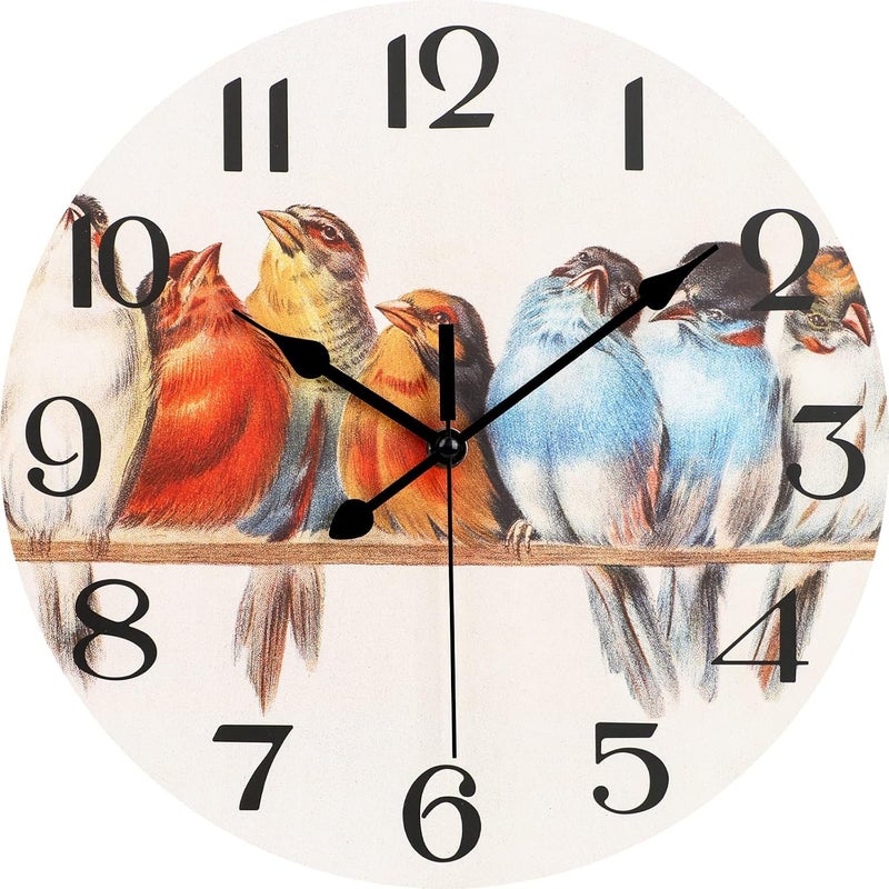 Wall Clock 10-Inch, Watercolor Birds Round Clock, Silent Non-Ticking Decorative Clocks Quartz Battery Operated Retro… - Image 1