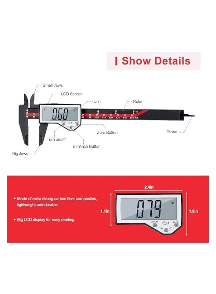 PROMASS Digital Caliper, Electronic Caliper Auto - Off Feature with Large Screen Vernier Caliper Conversion Measuring Tool (Size : BLACK)  - Image 5