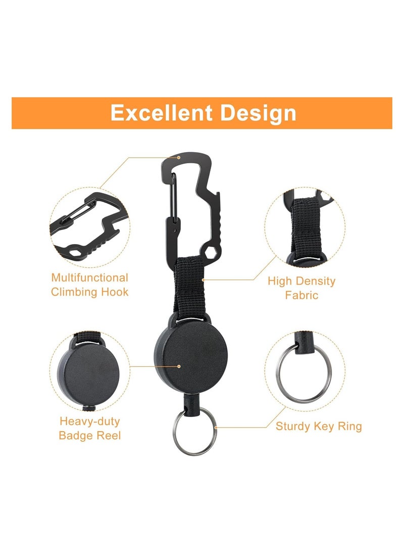 Generic Retractable Key Chain Key-Rings, Heavy Duty Key Holder Belt Clip with Multitool Carabiner, Keychain Lanyard Badge Reels (Pack of 3)  - Image 3