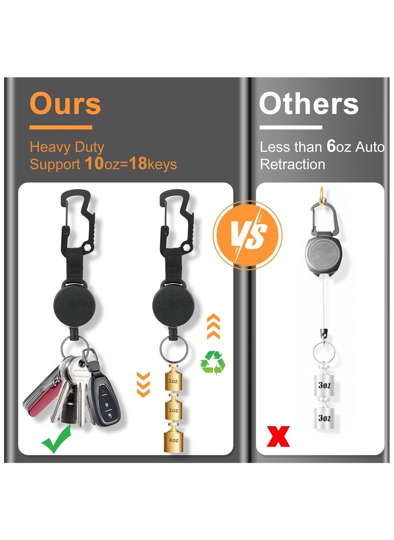 Generic Retractable Key Chain Key-Rings, Heavy Duty Key Holder Belt Clip with Multitool Carabiner, Keychain Lanyard Badge Reels (Pack of 3)  - Image 5