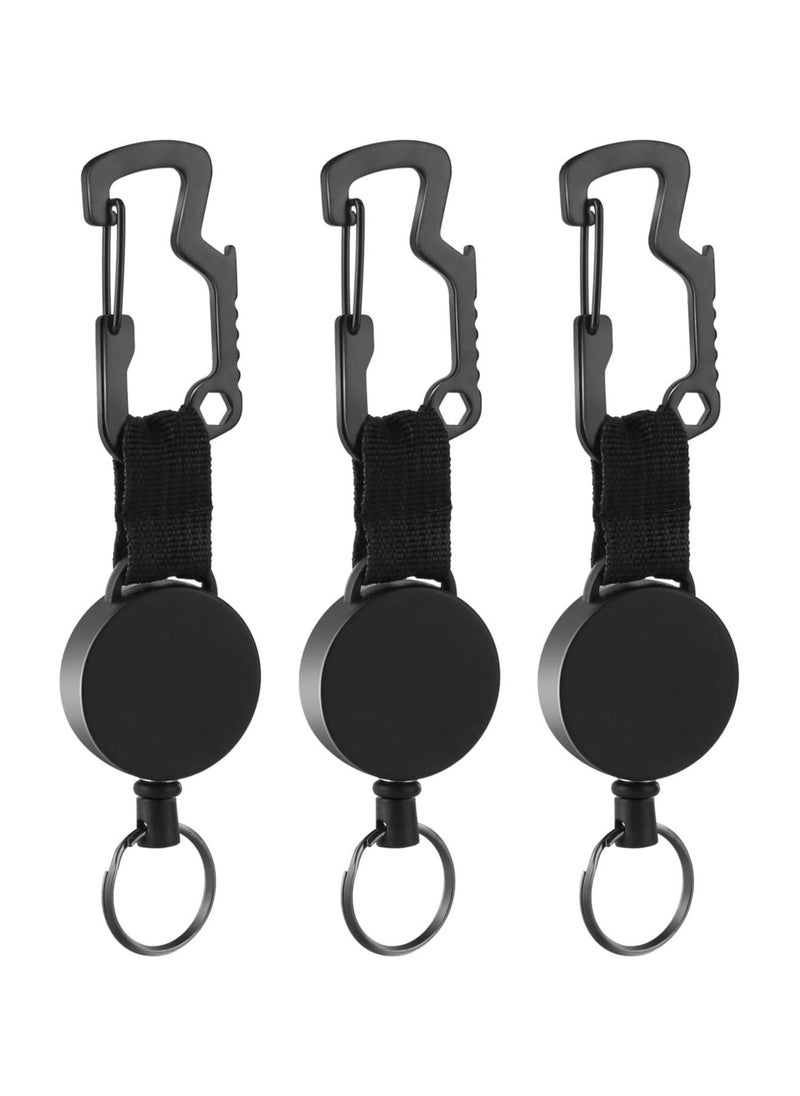 Generic Retractable Key Chain Key-Rings, Heavy Duty Key Holder Belt Clip with Multitool Carabiner, Keychain Lanyard Badge Reels (Pack of 3)  - Image 1