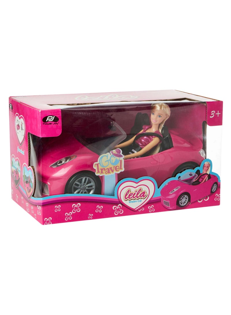 Power Joy Leila Dream Car With Doll Playset Pink 35cm