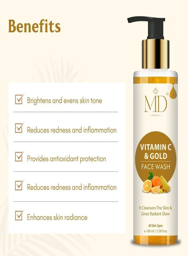 MD COSMETIC غسول الوجه إم دي كوزمتيك بفيتامين سي والذهب، منظف لإشراقة مشرقة، 100 مل - Image 3