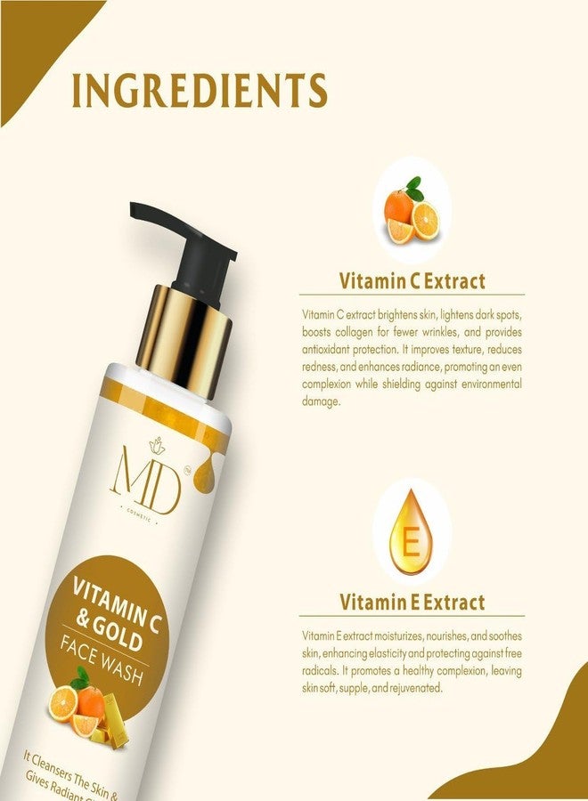 MD COSMETIC غسول الوجه إم دي كوزمتيك بفيتامين سي والذهب، منظف لإشراقة مشرقة، 100 مل - Image 4
