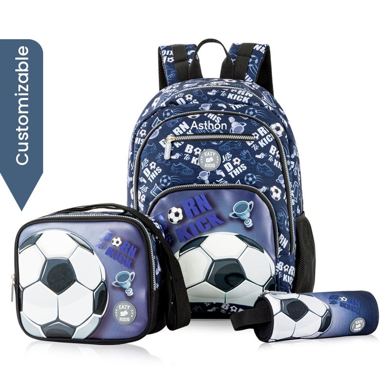 Eazy Kids - Personalized 18" Set of 3 Backpack w/Lunch Bag and Pencil Case - Football - Image 1