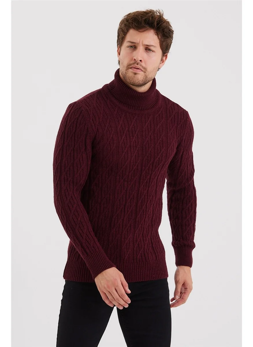 Cool Tarz Cool Style Men's Claret Red Knitted Patterned Knitwear SWEATER-TRZ8147R01S