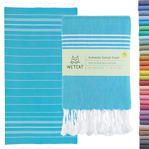 WETCAT Turkish Beach Towel Oversized (38"x71") 100% Turkish Cotton, Made in Turkey - Sand Free, Extra Large, Ultra Soft, Quick Drying, Compact & Lightweight for Travel - Turquoise - Image 1