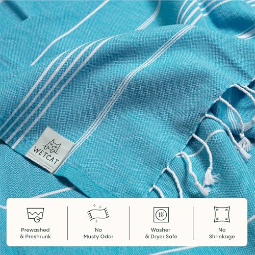 WETCAT Turkish Beach Towel Oversized (38"x71") 100% Turkish Cotton, Made in Turkey - Sand Free, Extra Large, Ultra Soft, Quick Drying, Compact & Lightweight for Travel - Turquoise - Image 5